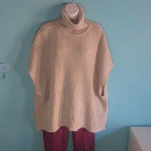 Isolde Womens Fall Knit Cowlneck Oversized Beige Knit Sweater Size  S / M